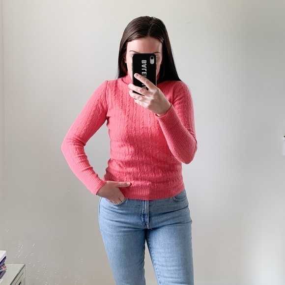 J. Crew Barbie Pink Cable Knit Turtle Neck Sweater Small cashmere wool blend - Picture 9 of 9